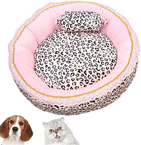 HAFEISI Kleines Haustierbett, rosa Leoparden-Hundebett, Hunde- und Katzenbett, schönes Haustierbett, wendbares Hundekissen mit waschbarem, abnehmbarem Bezug(Circular,M) von HAFEISI