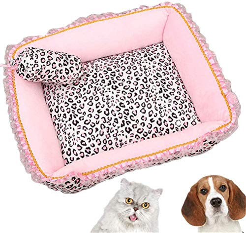 HAFEISI Kleines Haustierbett, rosa Leoparden-Hundebett, Hunde- und Katzenbett, schönes Haustierbett, wendbares Hundekissen mit waschbarem, abnehmbarem Bezug(Square,L) von HAFEISI