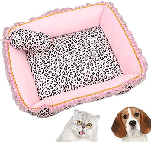 HAFEISI Kleines Haustierbett, rosa Leoparden-Hundebett, Hunde- und Katzenbett, schönes Haustierbett, wendbares Hundekissen mit waschbarem, abnehmbarem Bezug(Square,XL) von HAFEISI