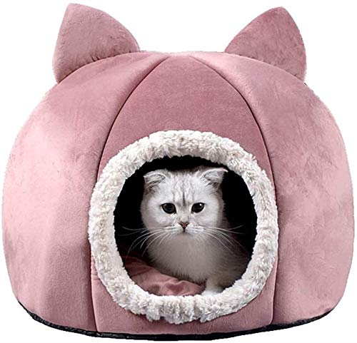 Kleines Haustierbett, Katzenbetthöhle, Flauschiges Katzenhaus, warmes Iglu-Haustierbett for Kätzchen und kleine Hunde im Haus(Pink,43x43x42cm) von HAFEISI