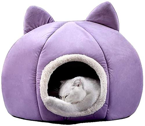 HAFEISI Kleines Haustierbett, Katzenbetthöhle, Flauschiges Katzenhaus, warmes Iglu-Haustierbett for Kätzchen und kleine Hunde im Haus(Purple,43x43x42cm) von HAFEISI