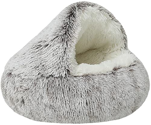 Kleines Haustierbett, Winter-Katzenbett, Höhle, Plüsch, rund, Donut-Iglu-Betten, dicker, flauschiger Katzenschlafsack, Bett, Kapuzenkörbe for kleine und mittelgroße Katzen und Hunde(Brown,50x50cm/19.6 von HAFEISI