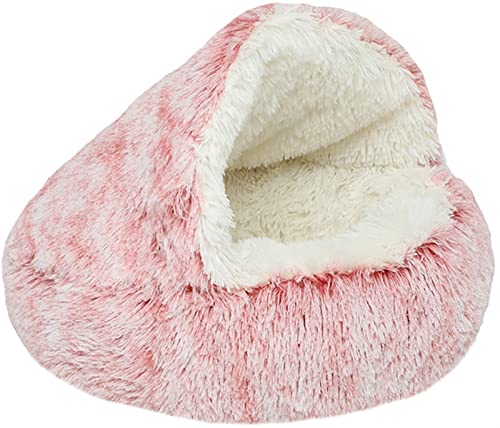 Kleines Haustierbett, Winter-Katzenbett, Höhle, Plüsch, rund, Donut-Iglu-Betten, dicker, flauschiger Katzenschlafsack, Bett, Kapuzenkörbe for kleine und mittelgroße Katzen und Hunde(Pink,40x40cm/15.7x von HAFEISI