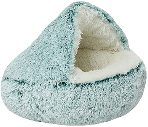 Kleines Haustierbett, Winter-Katzenbett, Höhle, Plüsch, rund, Donut-Iglu-Betten, dicker, flauschiger Katzenschlafsack, Bett, Kapuzenkörbe for kleine und mittelgroße Katzen und Hunde(Green,50x50cm/19.6 von HAFEISI