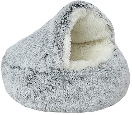 Kleines Haustierbett, Winter-Katzenbett, Höhle, Plüsch, rund, Donut-Iglu-Betten, dicker, flauschiger Katzenschlafsack, Bett, Kapuzenkörbe for kleine und mittelgroße Katzen und Hunde(Gray,50x50cm/19.6x von HAFEISI