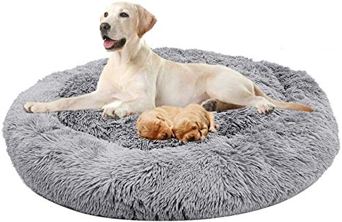 Kleines Haustierbett, orthopädisches beruhigendes Hundebett, Schlafkorb, weiches Kunstfell, Haustiersofa for mittelgroße und große Hunde, Golden Retriever, Deutscher Hund, waschbar(Light Gray,80cm) von HAFEISI