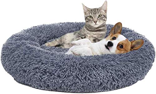 Kleines Haustierbett, rutschfestes Hundebett aus weichem Plüsch, waschbares rundes Donut-Haustierbett, beruhigendes Bett for mittelgroße und große Hunde, Schlafkorb, Hundesofa, abnehmbares Kissen(Dark von HAFEISI