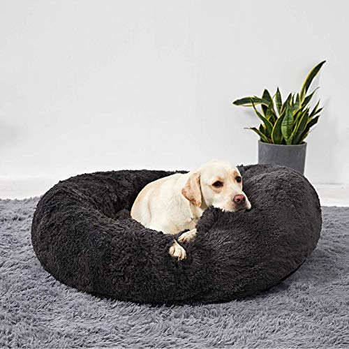 Kleines Haustierbett, wärmende Hundebetten, rundes, waschbares Haustierbett mit atmungsaktiver Baumwolle, extra großes Hundesofa, luxuriöses Donut-Nackenpolster aus Kunstfell, Hundekissen, Katzenmatte von HAFEISI