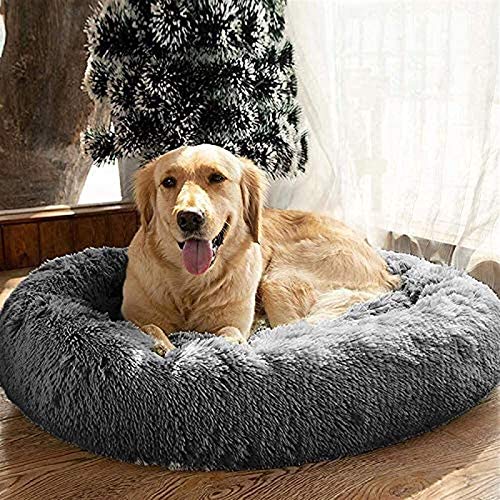 Kleines Haustierbett, weiches, bequemes Hundebett, rundes Donut-Katzenbett aus Plüsch, waschbares Hundekissen, orthopädischer Schlafkorb for Haustiere for mittelgroße, große und sehr große Hunde(Dark von HAFEISI