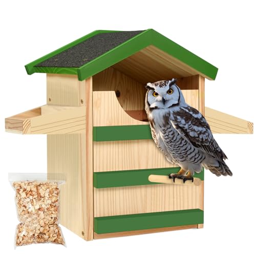 Screech Owl House, Wooden Owl Nesting Box with Bird Stand, Large Opening, Mounting Screws, and Wood Spans for Outside Backyard von HAFTKD