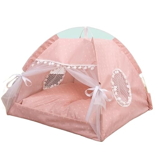 Hundebett Katzenbett Hunde-Katzen-Zelt, Katzenbett Für Bett, Tragbare Tiere, Zelte Für Drinnen Und Draußen, Haustierbett, Zelt, Hunde- Und Katzenbett Hundekorb Hundesofa (Color : Pink, Size : 50x52x von HALAHAI