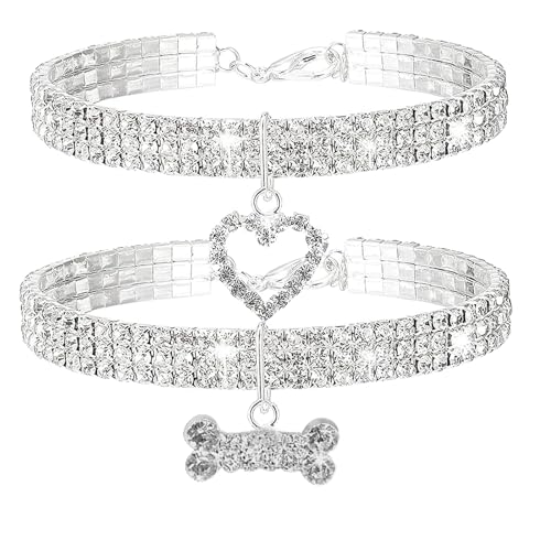 HALFSUMO 2 Stück Kristall Haustier Halsband Hundehalsband mit Strass Glitzernde Strass welpenhalsband katzenhalsband für Kleine Hunde und Katzen Weiß M von HALFSUMO