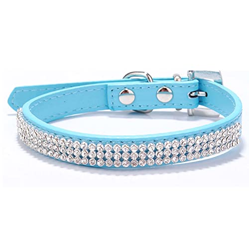 HALFSUMO Hundehalsband Leder Halsband Hund Lederhalsband Hund Funkelnd Hundehalsbänder mit Strasssteinen Besetzt für Haustiere Welpen Katzen Hunde Blau XS CP009 von HALFSUMO