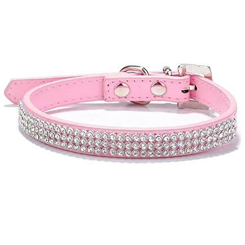 HALFSUMO Hundehalsband Leder Halsband Hund Lederhalsband Hund Funkelnd Hundehalsbänder mit Strasssteinen Besetzt für Haustiere Welpen Katzen Hunde Rosa XS CP009 von HALFSUMO