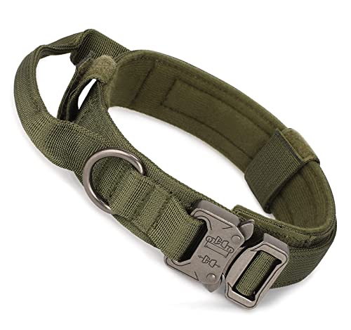 Hundehalsband Taktisch Verstellbar mit Kontrollgriff, aus Nylon, Gepolstert, Metallschnalle, Hundehalsbänder für Mittlere Große Hunde Jagd Training Freizeit Outdoor Grün M BL20 von HALFSUMO