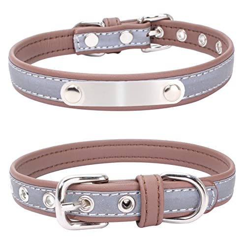 HALFSUMO Hundehalsband mit Namen Personalisiertes verspiegeltes Hundehalsband aus Leder mit Name und Telefonnummer Geeignet für mittelgroße und kleine große Hunde von HALFSUMO