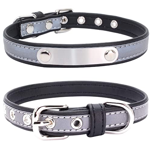 Hundehalsband mit Namen Personalisiertes verspiegeltes Hundehalsband aus Leder mit Name und Telefonnummer Geeignet für mittelgroße und kleine große Hunde von HALFSUMO