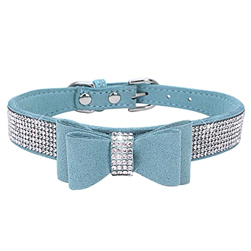 HALFSUMO Hundehalsband mit Strass süßes Strass-Hundehalsband Hunde Katzenhalsband mit Strass-Schleife Halsbandgeschirr für kleine und mittlere Hunde Kätzchen Blau S CL164 von HALFSUMO