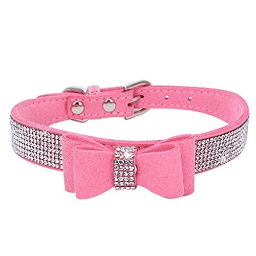 HALFSUMO Hundehalsband mit Strass süßes Strass-Hundehalsband Hunde Katzenhalsband mit Strass-Schleife Halsbandgeschirr für kleine und mittlere Hunde Kätzchen Rosa XS CL164 von HALFSUMO