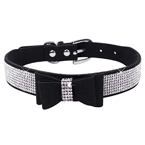 HALFSUMO Hundehalsband mit Strass süßes Strass-Hundehalsband Hunde Katzenhalsband mit Strass-Schleife Halsbandgeschirr für kleine und mittlere Hunde Kätzchen Schwarz XS CL164 von HALFSUMO