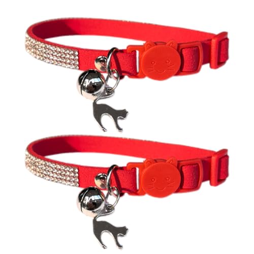 2 Stück Strass Katzenhalsband Breakaway mit Glocke, verstellbares Diamant-Kätzchen-Halsband Schnellverschluss für Mädchen Junge Kätzchen Kaninchen von HAMUSN