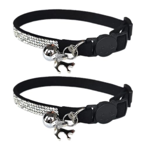 2 Stück Strass Katzenhalsband Breakaway mit Glocke, verstellbares Diamant-Kätzchen-Halsband Schnellverschluss für Mädchen Junge Kätzchen Kaninchen von HAMUSN