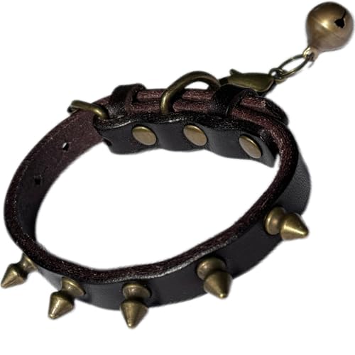 Hundehalsband aus Leder mit Glöckchen, Nieten, für kleine Welpen, verstellbar, für Mädchen und Jungen, strapazierfähig, Schwarz, 27,9 - 35,6 cm von HAMUSN