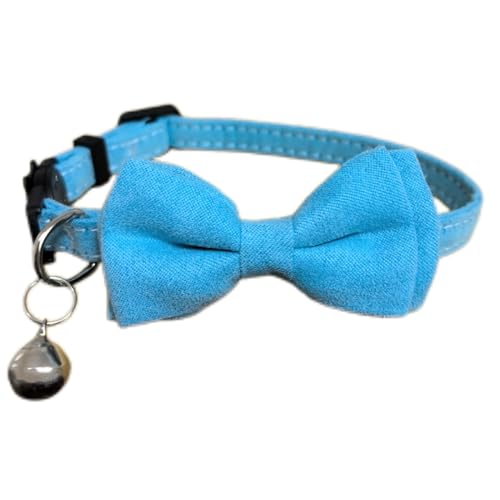 Katzenhalsband mit Fliege und Glöckchen, abnehmbare Fliege, verstellbare Kätzchen-Halsbänder für Mädchen, Jungen, Kätzchen, kleine Haustiere, 17,8 - 27,9 cm, Blau von HAMUSN