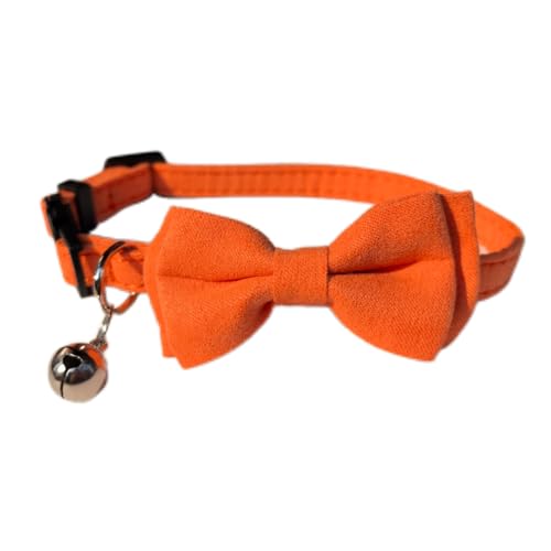 Katzenhalsband mit Fliege und Glöckchen, abnehmbare Fliege, verstellbare Kätzchen-Halsbänder für Mädchen, Jungen, Kätzchen, kleine Haustiere, 17,8 - 27,9 cm, Orange von HAMUSN