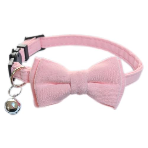 Katzenhalsband mit Fliege und Glöckchen, abnehmbare Fliege, verstellbare Kätzchen-Halsbänder für Mädchen, Jungen, Kätzchen, kleine Haustiere, 17,8 - 27,9 cm, Rosa von HAMUSN