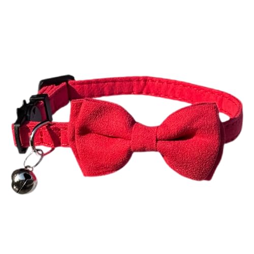 Katzenhalsband mit Fliege und Glöckchen, abnehmbare Fliege, verstellbare Kätzchen-Halsbänder für Mädchen, Jungen, Kätzchen, kleine Haustiere, 17,8 - 27,9 cm, Rot von HAMUSN