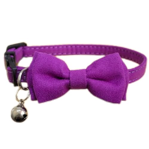 Katzenhalsband mit Fliege und Glöckchen, abnehmbare Fliege, verstellbare Kätzchen-Halsbänder für Mädchen, Jungen, Kätzchen, kleine Haustiere, 17,8 - 27,9 cm, Violett von HAMUSN