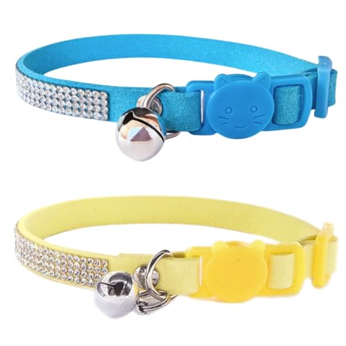 Katzenhalsband mit Strasssteinen, Sicherheitsschnalle mit Glöckchen, verstellbar, Diamant, für Mädchen, Jungen, Kätzchen, niedlich, bequem, für Kätzchen, kleine Haustiere, Kaninchen, 19,1 - 27,9 cm, 2 Katzenhalsband mit Strasssteinen, Sicherheitsschnalle mit Glöckchen, verstellbar, Diamant, für Mädchen, Jungen, Kätzchen, niedlich, bequem, für Kätzchen, kleine Haustiere, Kaninchen, 19,1 - 27,9 cm, 2 von HAMUSN
