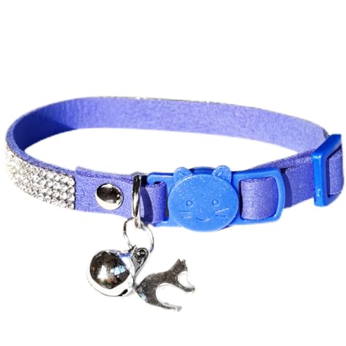 Strass-Kätzchen-Halsband mit Glöckchen, Sicherheitsschnalle, Diamant-Katzenhalsband, Schnellverschluss, für kleine Haustiere, 15,2 - 22,9 cm, Blau von HAMUSN