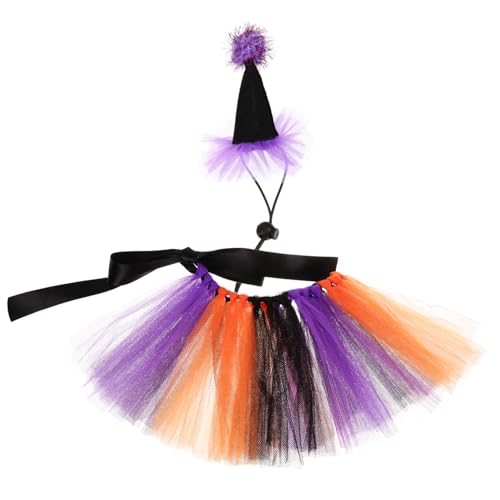 HANABASS 1 Satz Haustier Tutu Hundehalloween-röcke Dekoratives Rockstirnband Für Haustiere Accessoires Für Haustierkleidung Hund Hexenkleid Hundemütze Mit Rock Orange Gittergewebe von HANABASS