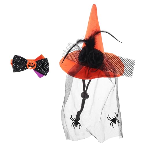 HANABASS 2 Sätze Haustier-Halloween-Hut Kleine Hundehalsbänder Fliege für Haustiere Halloween Haustierhut Lustige Haustierhüte Haustier-Halloween- lustiger Schoßhundhut Polyester von HANABASS