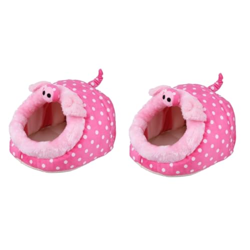 HANABASS 2St kleines Tierbett Tierspielzeug Hamsterhausbett Spielzeug für Kaninchen Kaninchenspielzeug Mäuse warme Matte Hamster käfig Hamster cage Haustier warmes Hamsternest Rosa von HANABASS