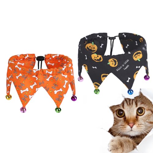 HANABASS 2st Halloween Haustier Verstellbares Halsband Kopftuch Für Haustiere Bandhalsband Hunde Bandana-Kragen Für Welpen Abbrechbares Haustierhalsband Katze Fliege Kragen Glocke Polyester von HANABASS