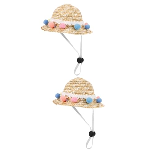 HANABASS 2st Haustier-Strohhut-Festival Mini-Strohhut Für Katze Mini-Sombrero-hüte Für Hunde Chihuahua-Strohhut Chihuahua-Sombrero-Hut Sommer Haustier Strohhut Chihuahua-hundemütze von HANABASS