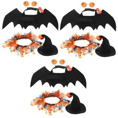 HANABASS 3 Sätze Halloween-Hut Halloween-Haustier-Fledermausflügel Hexenkostüm für Haustiere Halsband für Haustiere Halloween Dekoration für Haustiere Hundedekor Dekohut für Hunde Polyester von HANABASS