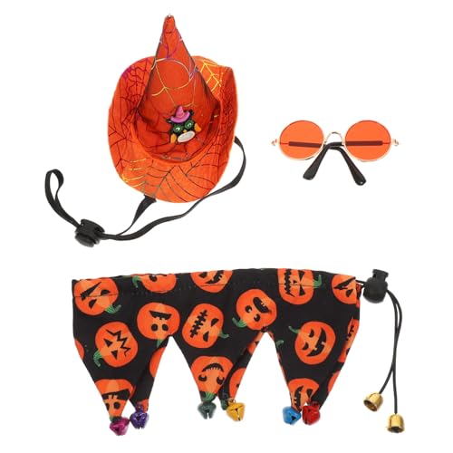 HANABASS 3 Sätze Haustier Hut Halloween-Kürbis-Lätzchen Hund Sonnenbrille Hund Katze Umhang Kostüm verschleißfester Katzenhut tiermütze Dog Costume Party-Hundekostüm Katzenversorgung Stoff von HANABASS