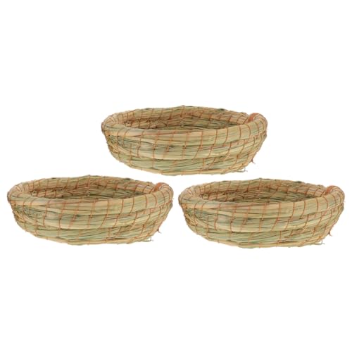 HANABASS 3pcs Gewebte Strohmatten Bettwäsche Meerschweinchen Nest Haustierkäfig Nest Hamster Nest Kaninchenhaus von HANABASS