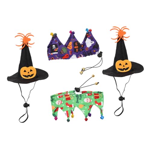 HANABASS 4 Sätze Halloween-Hut Halloween-Halsband für Haustiere dekorativer Hundehut Halloween Costume Halloween Kleidung weihnachtsdeko Halloween-Haustieranzug Katze-Halloween-Schal Stoff von HANABASS