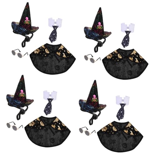 HANABASS 4 Sätze Halloween-Mantel Haustier-hexen-Outfit Hund Sonnenbrille Halloween-gefälligkeiten Für Haustiere Partygeschenke Für Haustiere Hexenkostüm Für Hunde Glaswaren Polyester von HANABASS