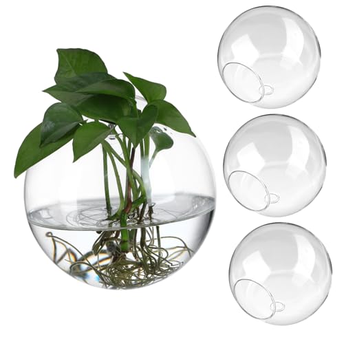 HANABASS 4 Stück Glasvase Wasserpflanzenhalter Blumenkästen Solar-Wandleuchte Deckslichter bürodeko Office Decoration wanddeckoration Planter hängendes Terrarium Wandpflanzer drinnen von HANABASS