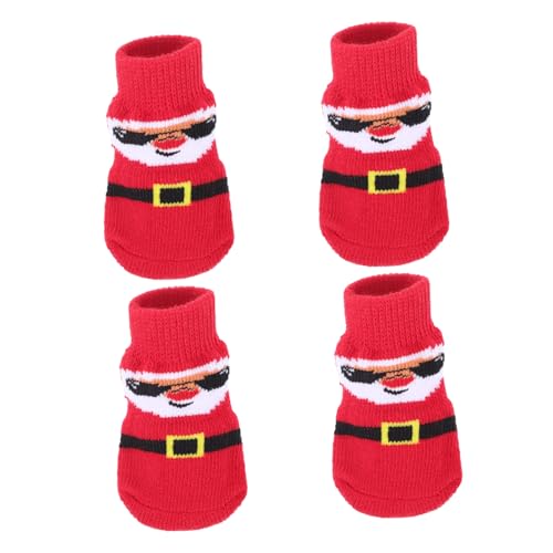 HANABASS 4 Stück Haustier socken hundesocken Dog Socks cat-socken Weihnachtskleidung für Hunde Hundeschuhe aus Hartholz Haustiersocken Atmungsaktive Socken für Haustiere Polyester rot von HANABASS