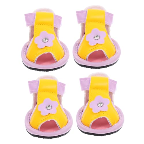 HANABASS Hundestiefel 4er-Pack Hundeschuhe Blumenmuster Pu-Material Nicht-Haustier-Schuhe Hundesandalen für Heiße Pflaster Violett von HANABASS