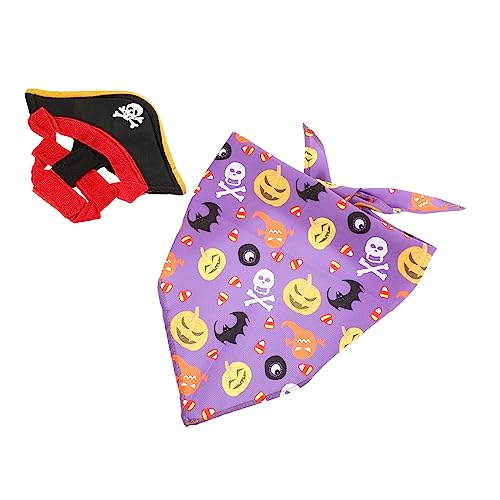 HANABASS 5 Sätze Katzenkostüm-Set Piratenhut Mit Dreieckstuch Piraten-Outfit Halloween-Party-hundehut Haustiermütze Und Schal Halloween- Katzenmützen Für Katzen Violett Polyester von HANABASS