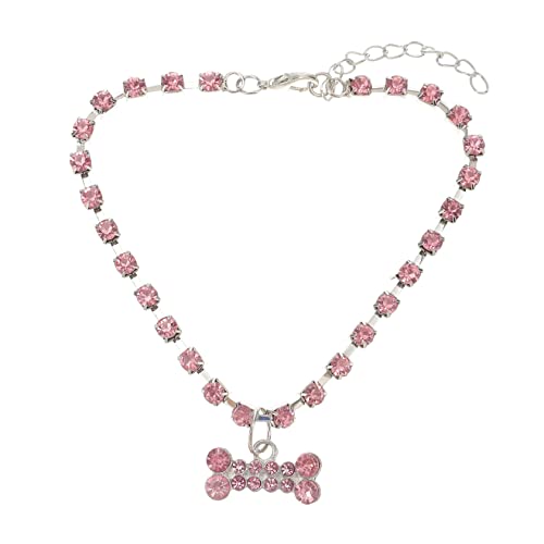 HANABASS Knochen Halskette kleines hundehalsband für Haustiere Hundekette pet Supplies hundezubehör Halsketten verstellbare Katzenhalskette Strass hundehalsband Strasssteine Rosa von HANABASS