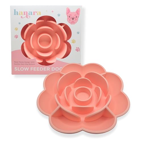 Hanara Silikon-Hundenäpfe und Leckmatte mit Saugboden, Rosenblüten-Design, fördert eine bessere Verdauung, verhindert Ersticken, spülmaschinenfest, tolle Größe für alle Rassen, Pfirsichbeige von HANARA